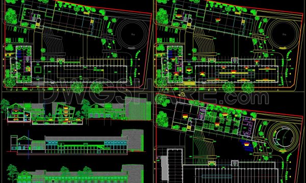 45. Library and Cultural Center CAD Drawings with Site Plan and Elevations