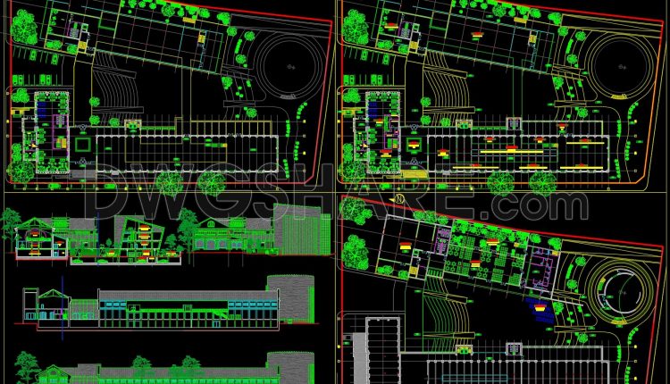45. Library and Cultural Center CAD Drawings with Site Plan and Elevations (1)