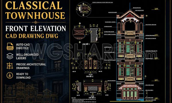 3 months ago
                

                
             373450. Classical Townhouse Front Elevation CAD Drawing DWG – Facade Design & Architectural Details