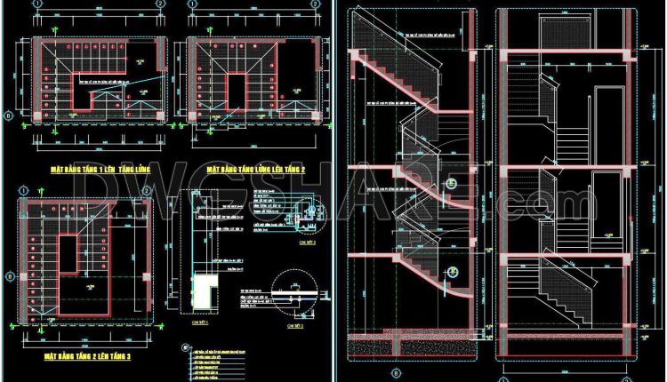453. Free CAD Files Detailed Staircase Plans for Townhouses (1)