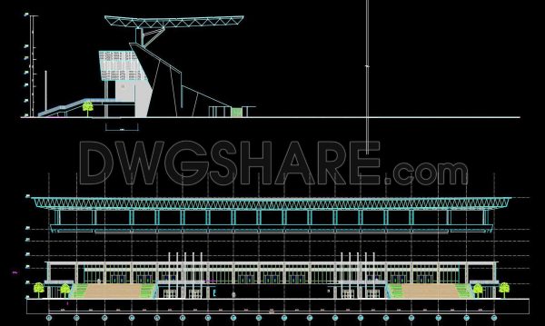 2 months ago
                

                
             19851. Download free CAD DWG drawings of the stadium grandstand elevation and side view