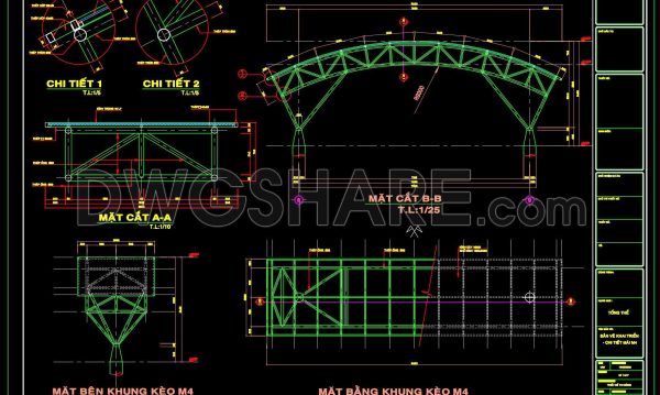 599. Download Curved Steel Roof Truss CAD Drawings – Structural Frame and Connection Details