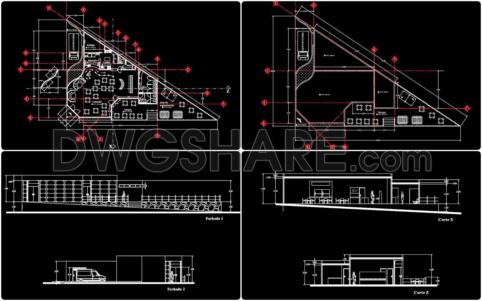 70. Free Download CAD Drawings of Restaurant – Café Floor Plans, Elevations, and Sections (1)