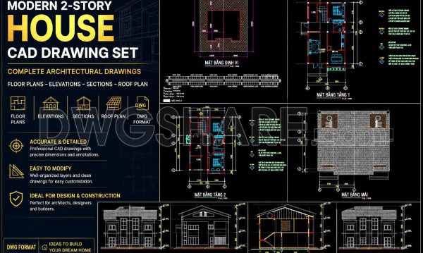 810. Download Modern House DWG Drawings – Plans, Elevations & Sections