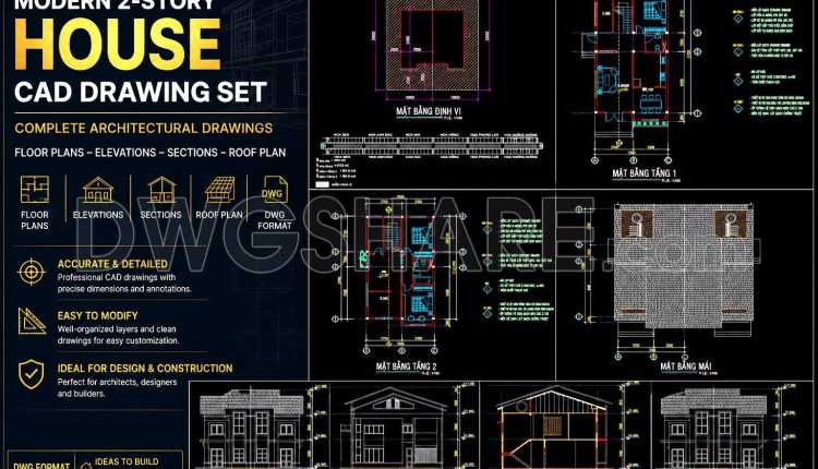 810. Download Modern House DWG Drawings – Plans, Elevations & Sections (3)