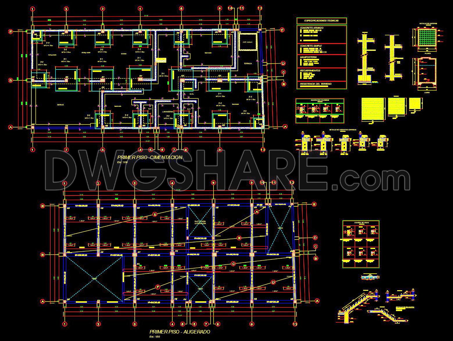 824. Download free 1-story villa CAD drawing featuring 3 bedrooms and an island kitchen (2)