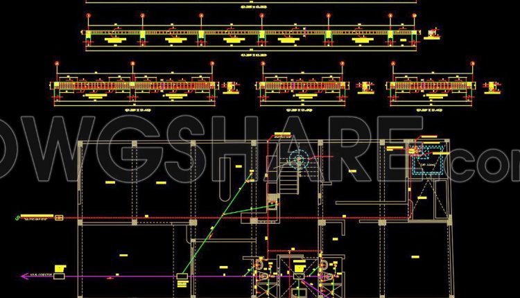 824. Download free 1-story villa CAD drawing featuring 3 bedrooms and an island kitchen (2)
