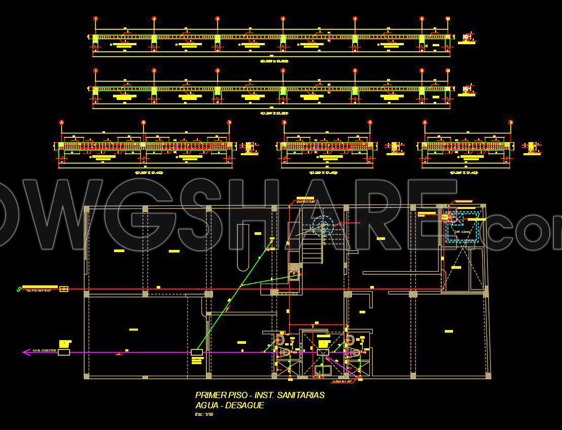 824. Download free 1-story villa CAD drawing featuring 3 bedrooms and an island kitchen (3)