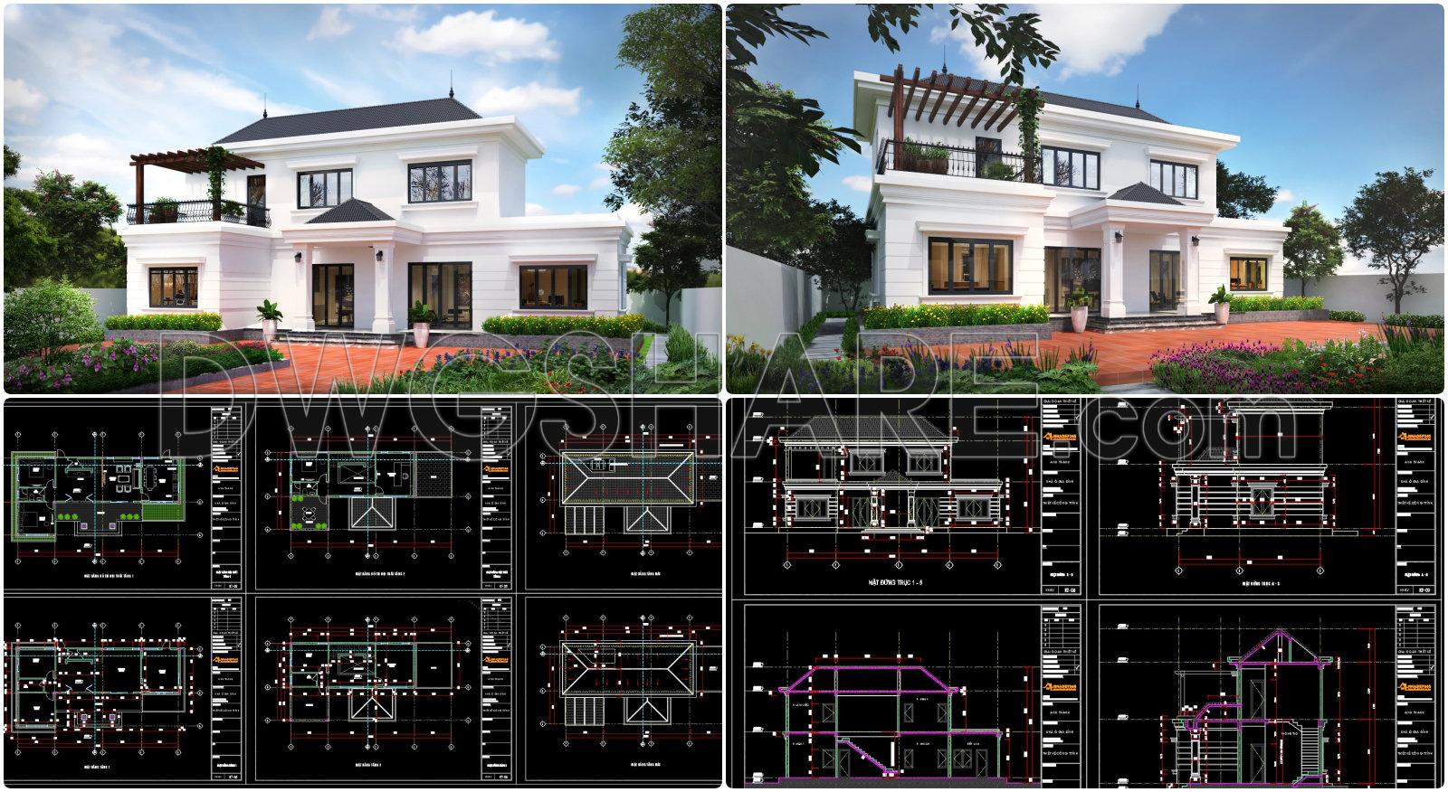 894. 2-story Family House Concept Design – Cad Drawings & 3d Renders (1)