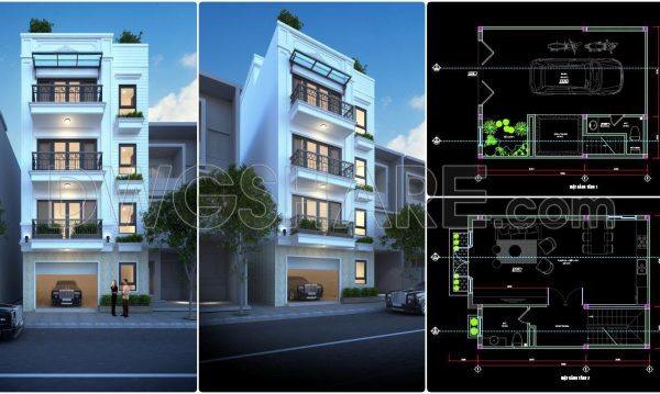 2 months ago 237909. 4-Story Family House Architectural CAD Drawings | Floor Plans, Sections & 3D Exterior Design