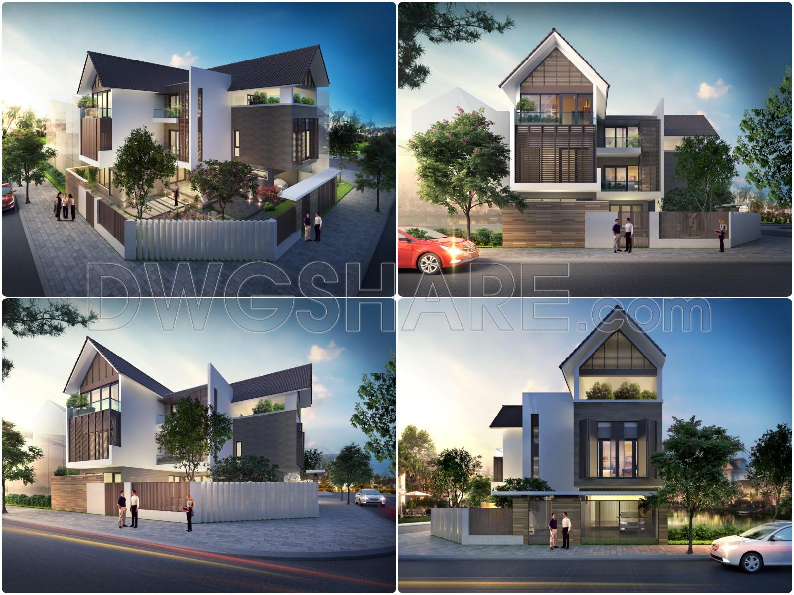 910. Modern 3-story Corner House Design Cad Drawings And Architectural Visualization (3)