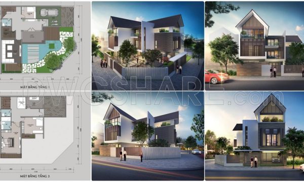 910. Modern 3-Story Corner House Design CAD Drawings and Architectural Visualization