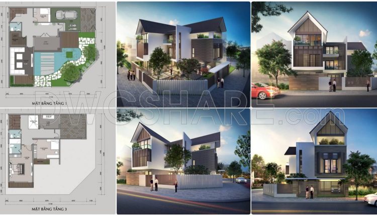 910. Modern 3-story Corner House Design Cad Drawings And Architectural Visualization