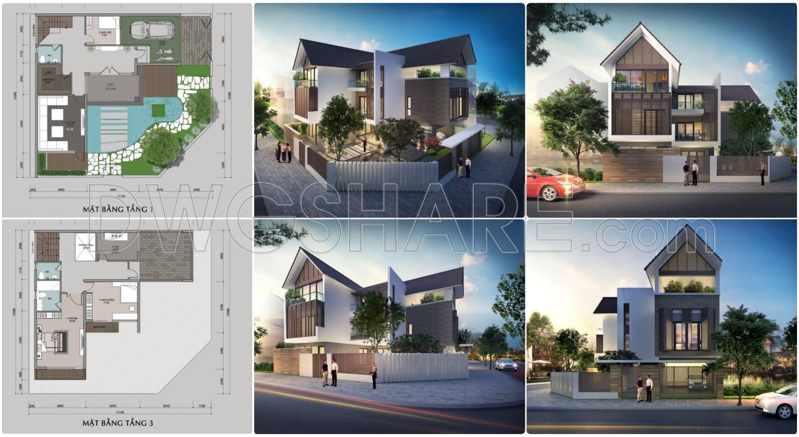 910. Modern 3-story Corner House Design Cad Drawings And Architectural Visualization