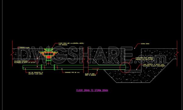 112. Floor Drain to Storm Drain Connection Detail CAD Drawing DWG