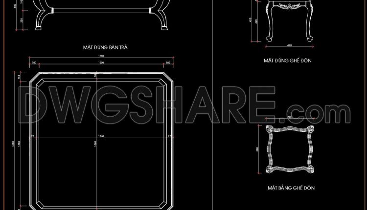116. Classic Coffee Table and Ottoman CAD Block DWG (1)