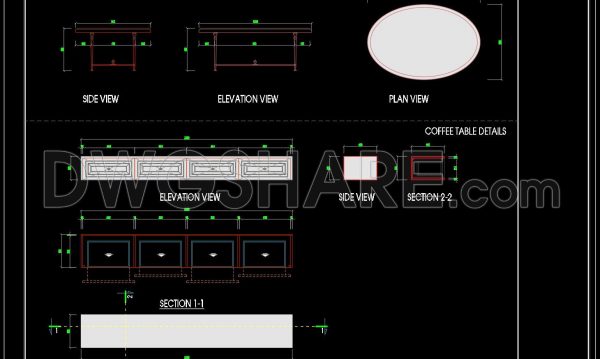 1 month ago
                

                
             124121. Free CAD Drawing of TV Cabinet and Oval Coffee Table