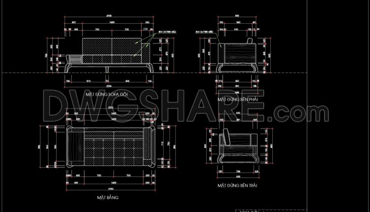 123. Double Sofa CAD Drawing with Dimensions (1)