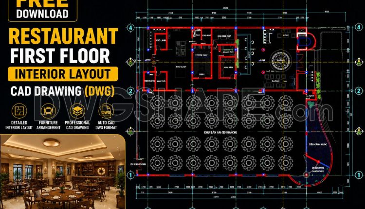152. Download Restaurant First Floor Interior Layout Cad Drawing (dwg) (1)