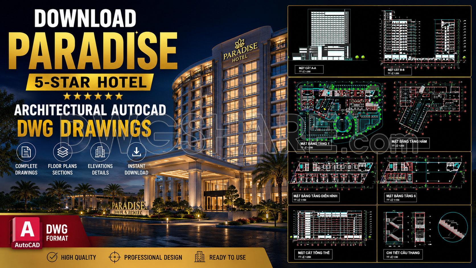153. Download Paradise 5-star Hotel Architectural Autocad Dwg Drawings (0)