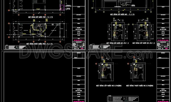 169. House Plumbing CAD Drawings – Water Supply, Drainage and Sanitary System Plans