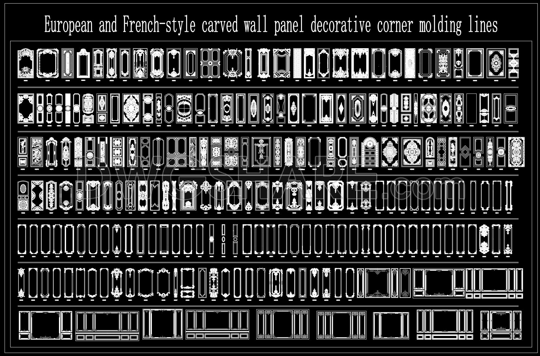 174. Download European & French Style Carved Wall Panel Cad Library