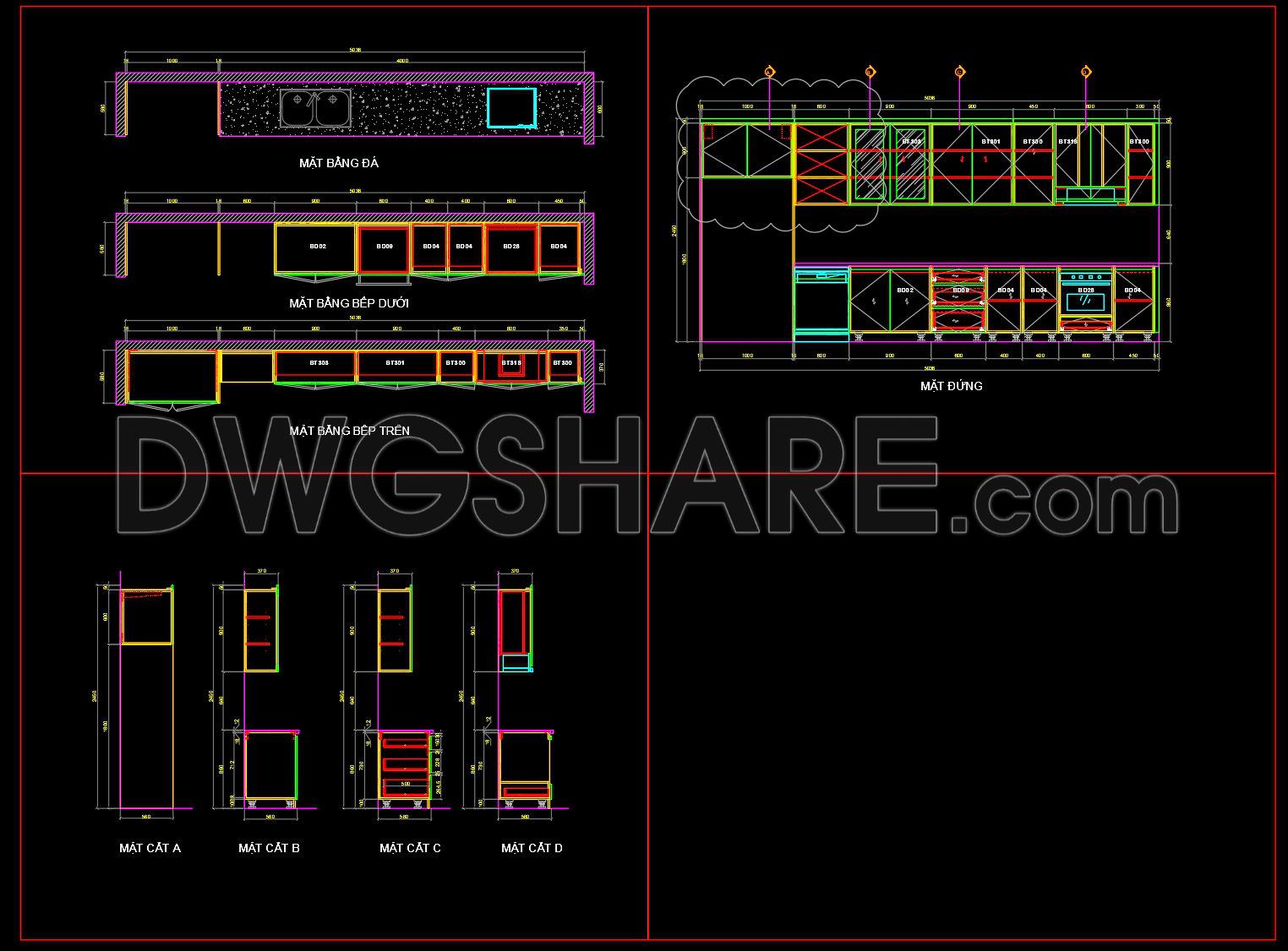250. Download Free Detailed CAD Drawings of Home Kitchen Cabinets (1)