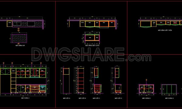 253. Download Free Detailed CAD Drawings of Home Kitchen Cabinets