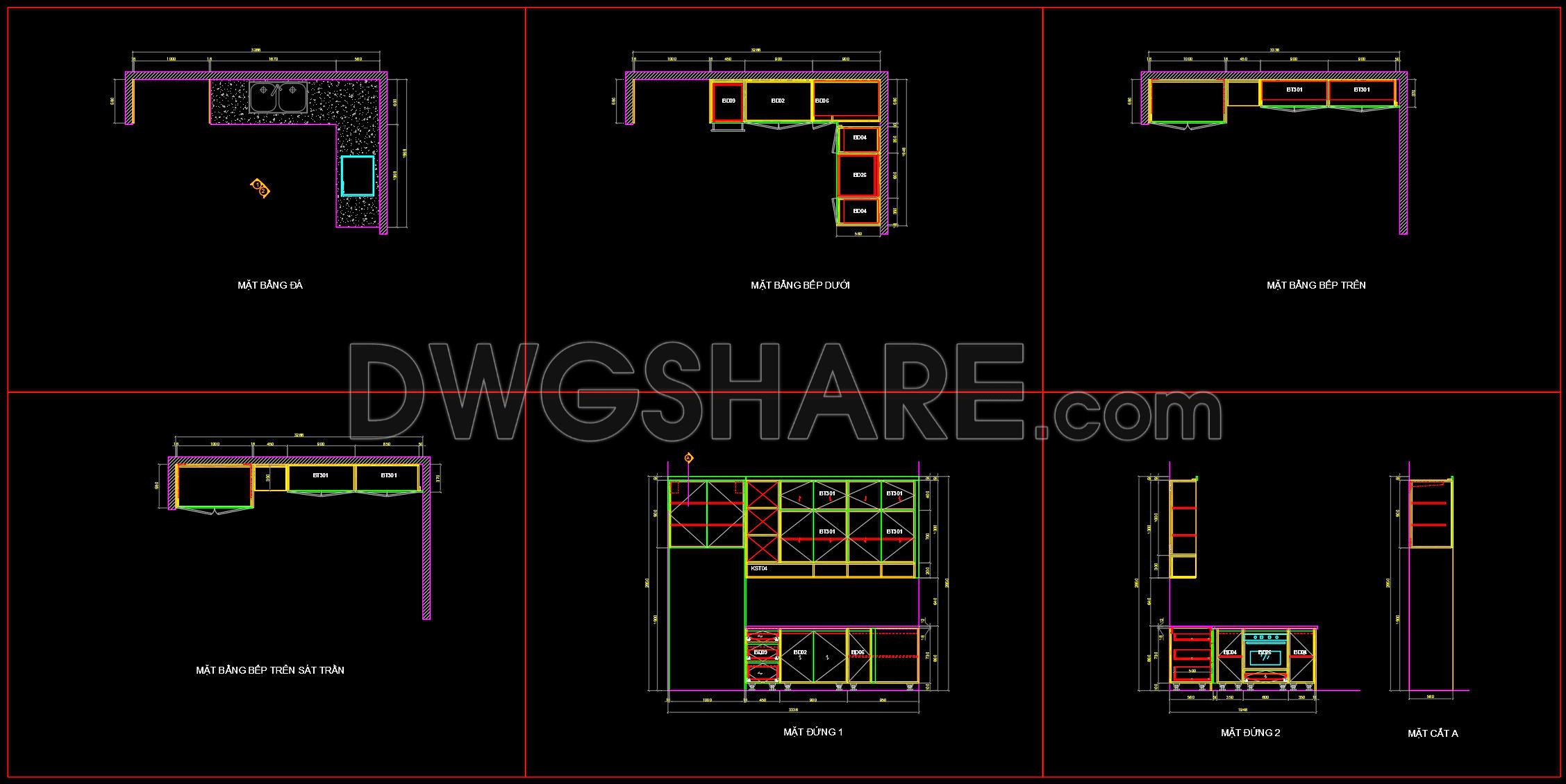 254. Free DWG Files of Modern Kitchen Cabinet Technical Details (1)