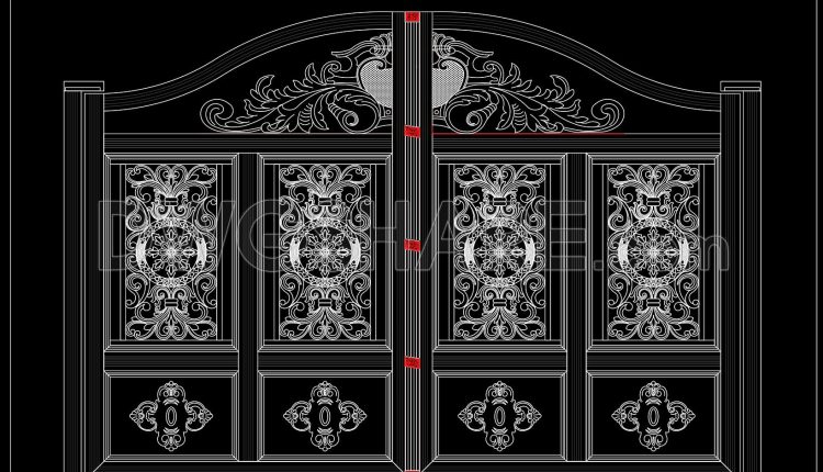 272. Download Free AutoCAD Drawings of Luxury Villa Gate with Traditional Carving Details (1)