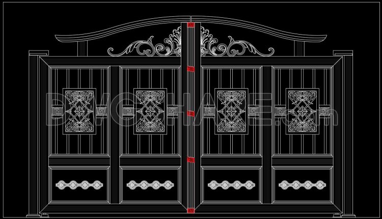 273. Download Luxury Four-Panel Villa Gate CAD Drawing (1)