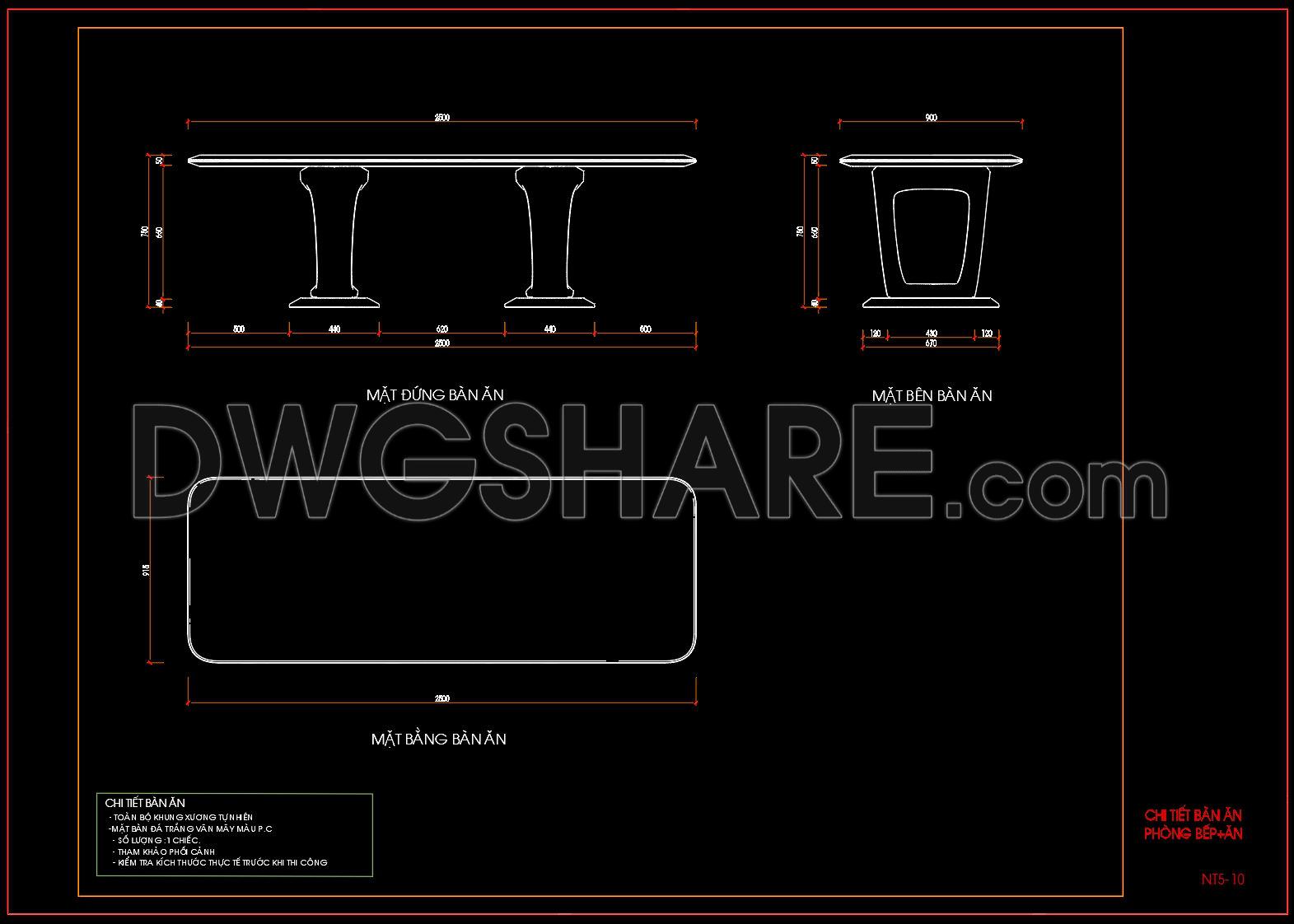274. Contemporary Dining Table Technical Drawing with Dimensions (1)