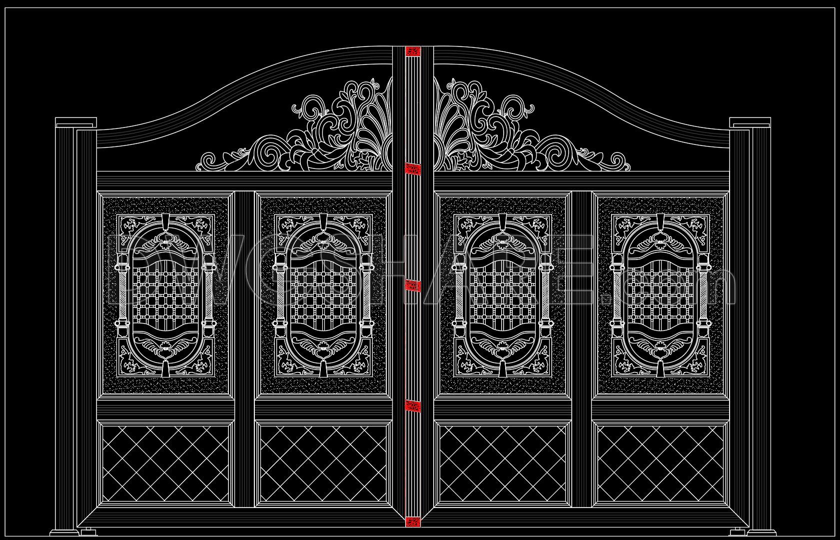 275. Luxury Decorative Villa Entrance Gate CAD Drawing with Floral Ornament Details (1)
