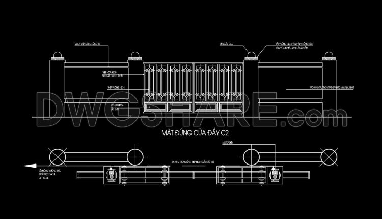 295.-architectural-cad-drawing-of-steel-gate-and-masonry-fence