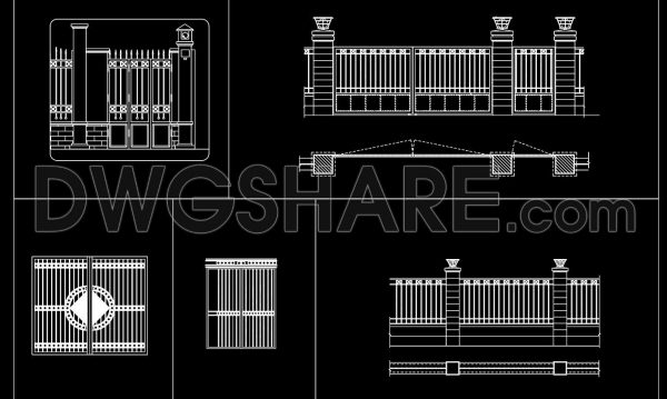 296. Residential Steel Gate and Fence CAD Drawings with Elevation and Plan Details