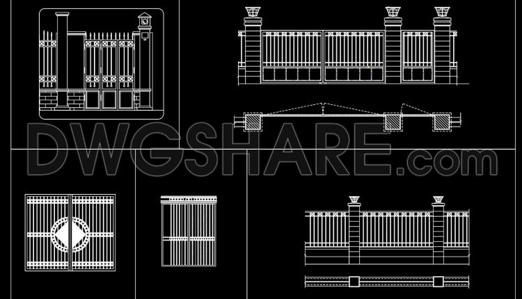 296.-residential-steel-gate-and-fence-cad-drawings-with-elevation-and-plan-details