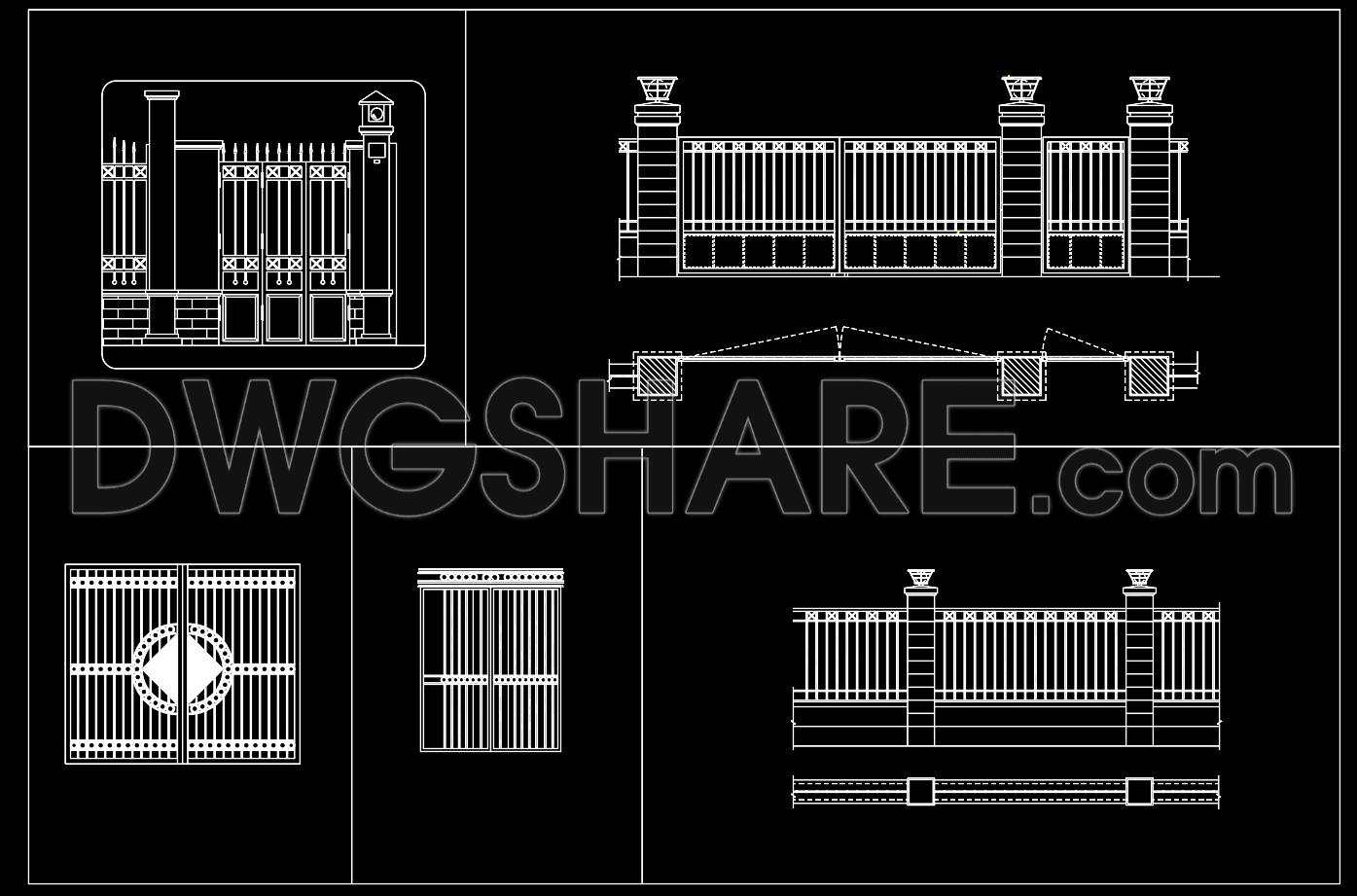 296. Residential Steel Gate and Fence CAD Drawings with Elevation and Plan Details (1)