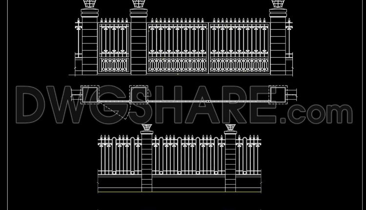 298.-ornamental-iron-fence-with-side-gate-cad-design