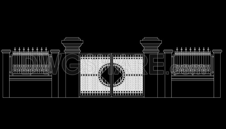 305. Decorative Wrought Iron Gate and Fence CAD Design (1)