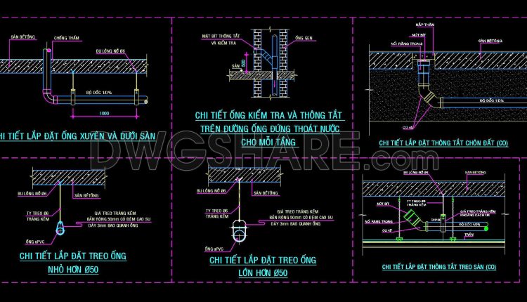 347. uPVC Drainage Pipe Support, Cleanout and Floor Penetration Details DWG (1)