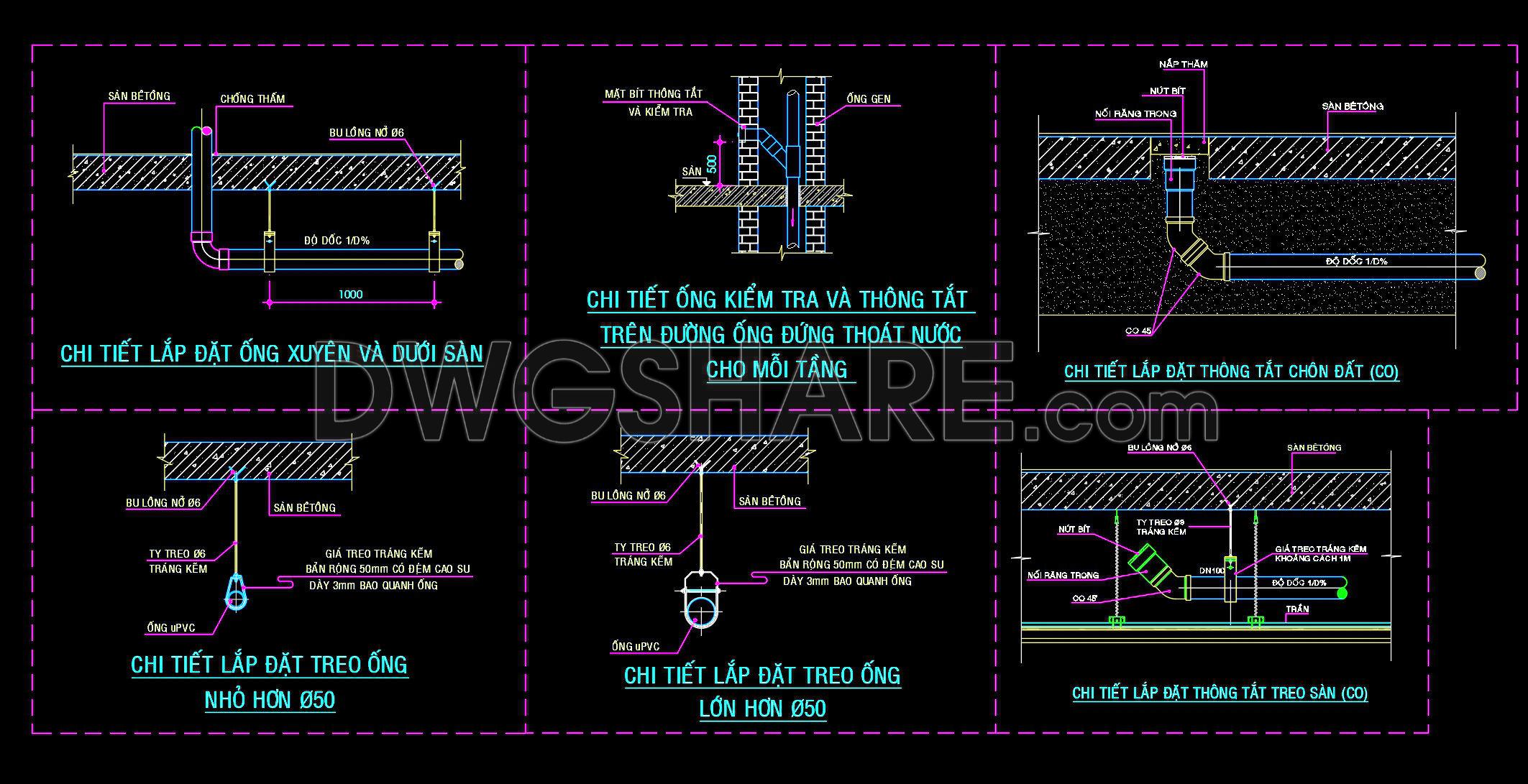 347. uPVC Drainage Pipe Support, Cleanout and Floor Penetration Details DWG (1)