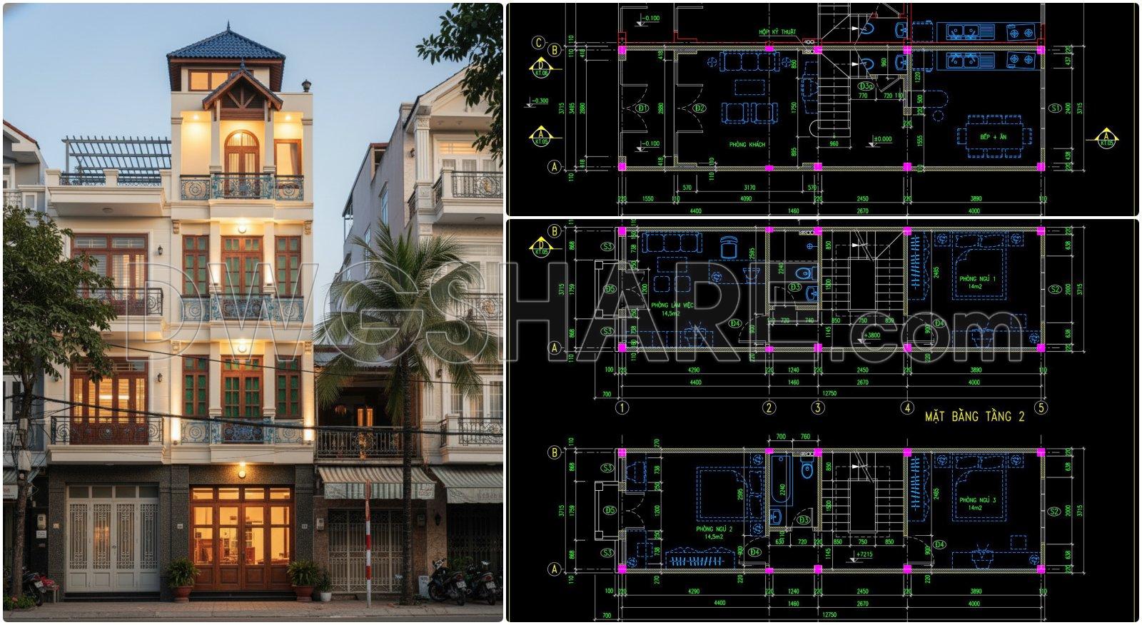 442. Download Cad Design Drawings For A 4-story House With Dimensions 3,7m x 12,7m (1)