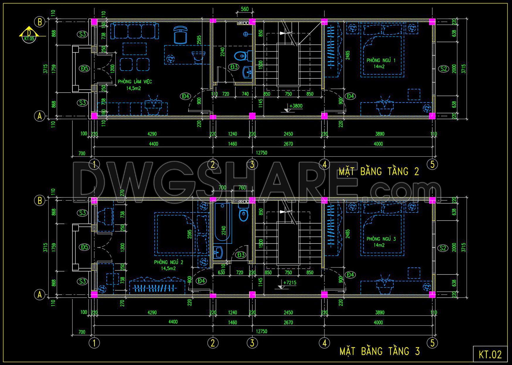 442. Download Cad Design Drawings For A 4-story House With Dimensions 3,7m x 12,7m (3)