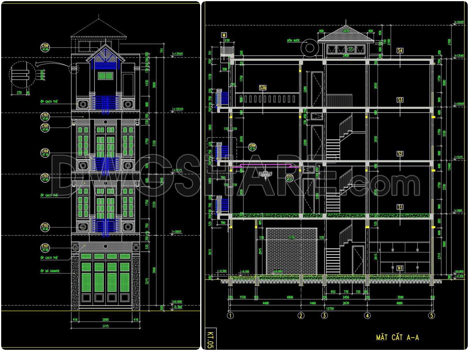 442. Download Cad Design Drawings For A 4-story House With Dimensions 3,7m x 12,7m (5)