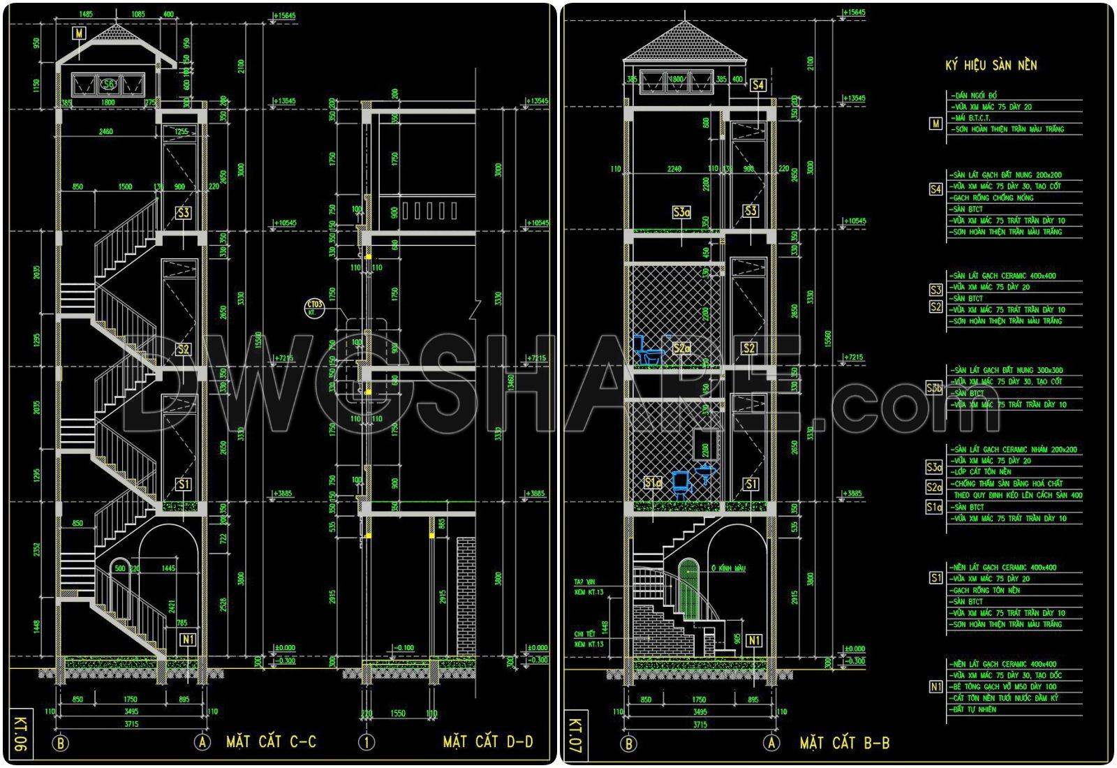 442. Download Cad Design Drawings For A 4-story House With Dimensions 3,7m x 12,7m (6)