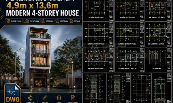 1 month ago
                

                
             303448. Architectural CAD Drawings for a 4,9m x 13,6m Modern 4-Storey House