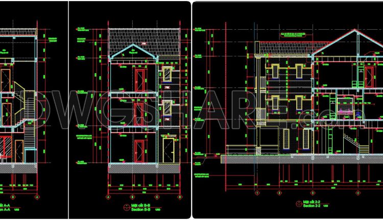 449. Download Cad Design Drawings For A 3-story House With Dimensions 7m x 14,7m (1)