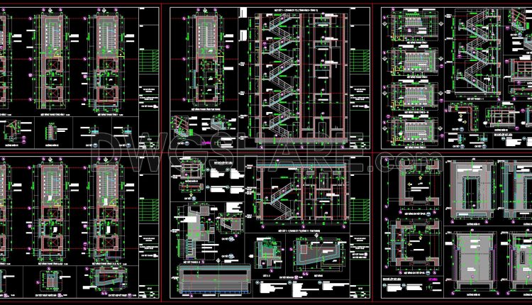 454. Download free detailed CAD drawings of staircases and elevators for buildings (1)