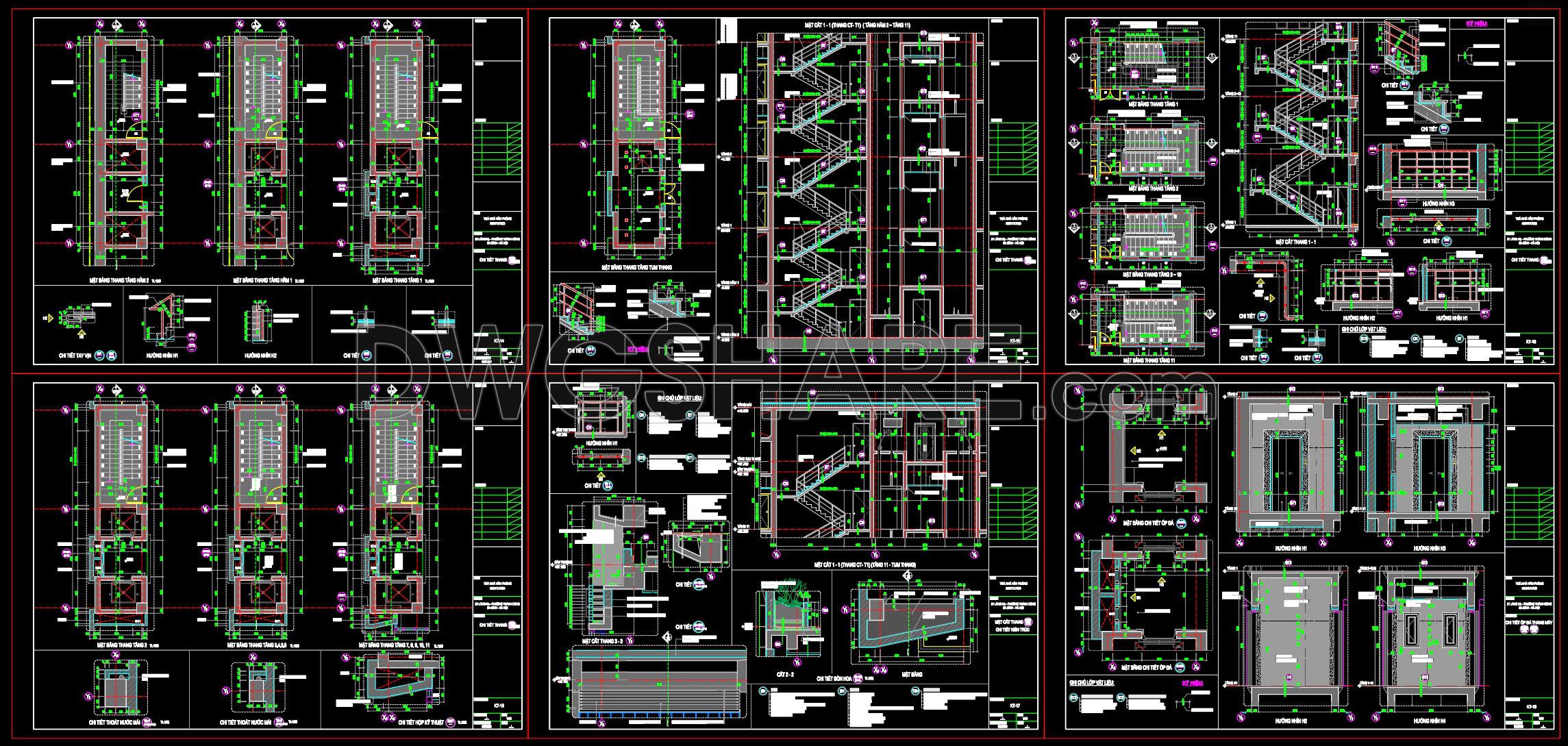 454. Download free detailed CAD drawings of staircases and elevators for buildings (1)