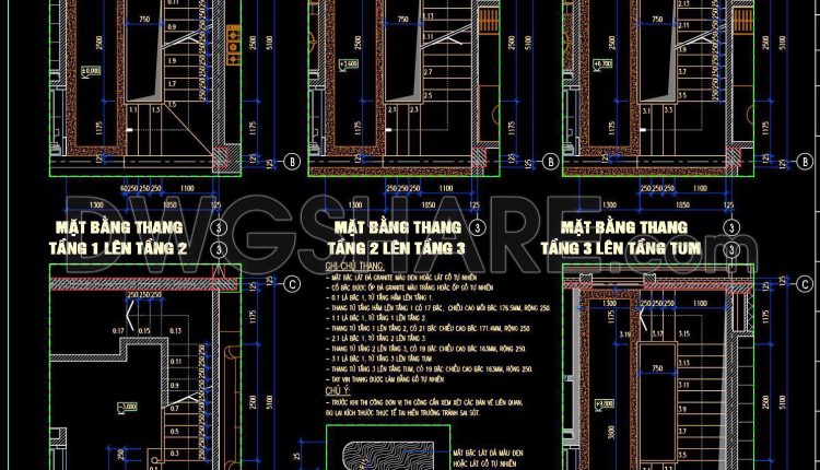 456. Free CAD Files Detailed Staircase Plans for Townhouses (1)